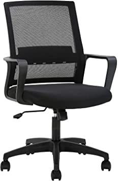 FDW Home Office Chair Ergonomic Desk with Lumbar Support Armrests Mid-Back Mesh Computer Executive Adjustable Rolling Swivel Task (Black)