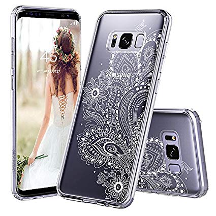 Galaxy S8 Case, Clear Galaxy S8 Case, MOSNOVO White Floral Henna Paisley Flower Clear Design Transparent Plastic Hard Back Case with TPU Bumper Protective Case Cover for Samsung Galaxy S8 (2017)