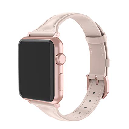 Wearlizer Slim Leather Compatible Apple Watch Band 38mm Womens iWatch Sport Strap Replacement Wristband Cool Bracelet Rose Gold Metal Stainless Steel Buckle Clasp,Series 3 2 1 Nike  Edition-Pink