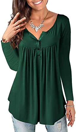 a.Jesdani Plus Size Tunic Tops Long Sleeve Casual Floral Printed Henley Shirts for Women