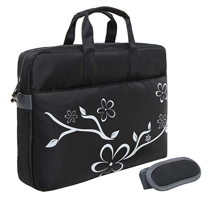Rusoji 17 Inch Floral Design Laptop Notebook Messenger Shoulder Bag Carrying Case, Black