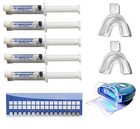 Teeth Whitening Kit with 44% Carbamide Peroxide 5 Syringes of Teeth Whitening Gel - (1) LED Accelerator Light - (2) Trays - (1) Shade Guide - (1) Instructions Sheet
