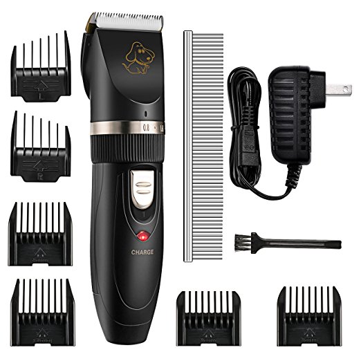 Dog Clippers Cat Shaver, TOPELEK Electric Pet Hair Clipper with Low Noise Low Vibration, Rechargeable Cordless Grooming Trimmer Kit for Thick Long Haired Dog Cat(Black)