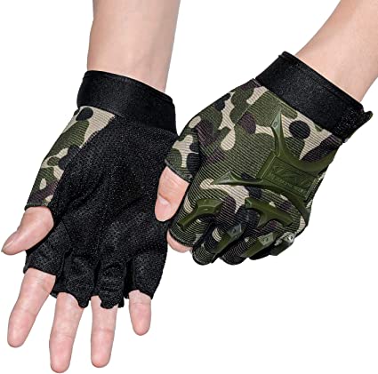 ACVCY Cycling Fingerless Gloves(Large), Half Finger Non-Slip Classic Gloves Mountain Bike Bicycle Riding Outdoor Sports Gloves (Camo)