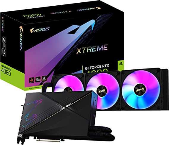 Gigabyte AORUS GeForce RTX 4080 16GB Xtreme WATERFORCE Graphics Card, WATERFORCE All-in-one Cooling System, 16GB 256-bit GDDR6X, GV-N4080AORUSX W-16GD Video Card