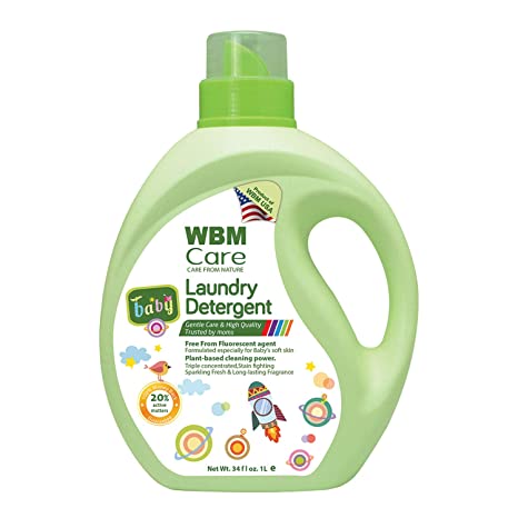 WBM Baby Care Hypoallergenic Liquid Baby Laundry Detergent,  Plant Based Laundry Detergent Liquid, Free From Flourscent | 34 Oz