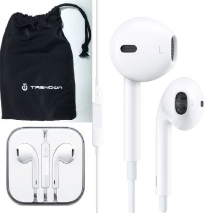 Apple OEM Earpods with Remote and Mic with TrendON Headphone cell phone pouch case - Bulk Packaging - 12 months warranty (White) (Apple Earpods with TrendON Pouch)