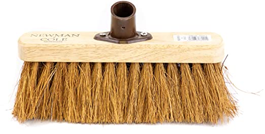 Newman and Cole 10" Wooden Broom Head with Soft Natural Coco Bristle Replacement Broom Head Indoor or Outdoor Broom Floor Sweeping Brush with Plastic Fixing Bracket Connector (10" Soft Natural Coco)