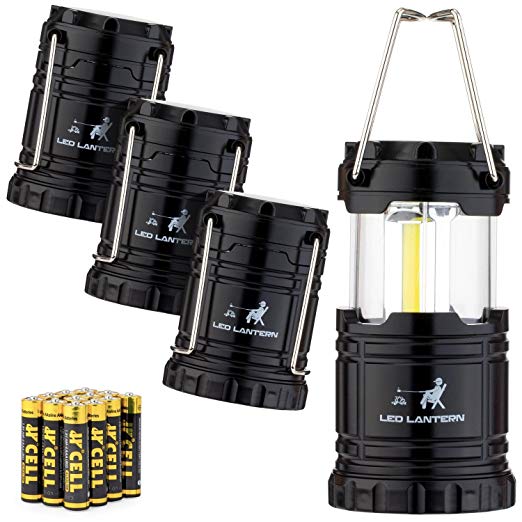 MalloMe LED Camping Lantern Flashlights 4 Pack - Super Bright - 350 Lumen Portable Outdoor Lights with 12 High Power Best Alkaline AA Batteries