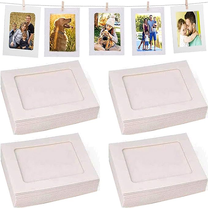 40Pcs White Home Decor, 4"x6" Paper Photo Flim DIY Wall Picture Hanging Frame Album Rope Clips Set Great for Home School or Party Decor 10x15 cm