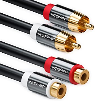 deleyCON 2m (6.56 ft.) RCA Extension Cinch Cable Stereo Audio Cable 2x RCA Male to 2x RCA Female - Black