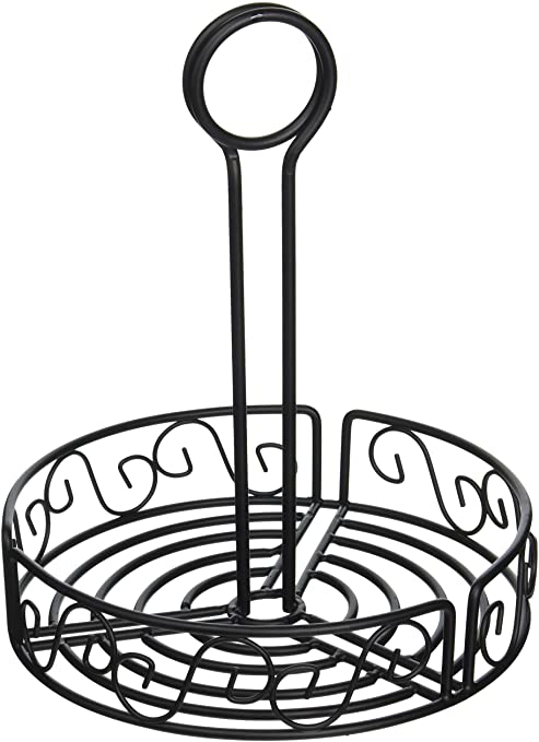 Winco WBKH-7R Round Black Wire Condiment Caddy, 7.5-Inch