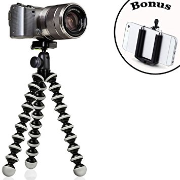 Joby GorillaPod Hybrid Flexible Tripod (Gray) for Compact System Cameras and for Action Cameras and a Bonus Universal Smartphone Tripod Mount Adapter works for iPhone 7, 7 Plus, 6, 6 Plus, 5, 5s, 5c, HTC One, Galaxy S2, S3, S4, S5, S6, S7 and Most Smartphones