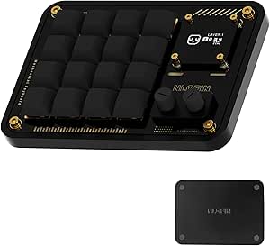 Double Knob Custom Macro Pad Programmable Designer Mini Keyboard 16 Keys with Screen (Black,KB16)