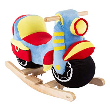 Happy Trails Rocking Motorcycle Toy - Kids Plush Stuffed Ride On Wooden Rocker and Handles - Fun for Boys, Girls, Toddlers
