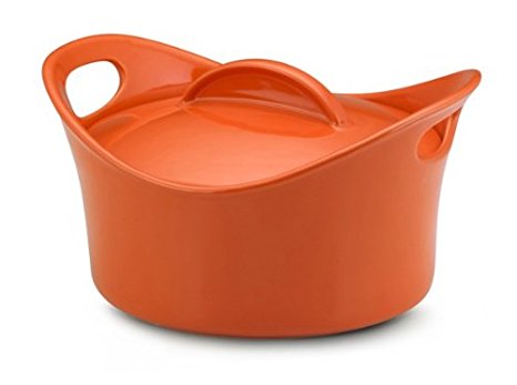 Rachael Ray Stoneware 2-3/4-Quart Covered Bubble and Brown Casserround Casserole, Orange