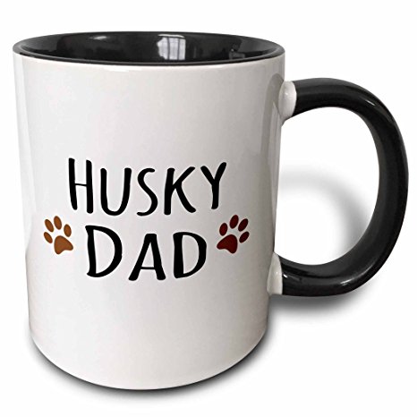 3dRose (mug_153925_4) Siberian Husky Dog Dad - Doggie by breed - brown muddy paw prints - doggy lover pet owner love - Two Tone Black Mug, 11oz