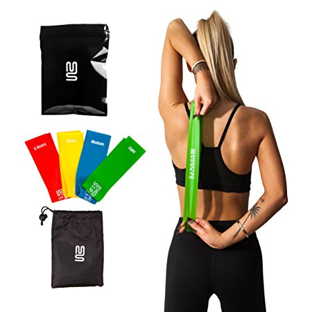 Superior Resistance Bands - Set of 4 Exercise bands - Suitable for Men and Women - Ideal for Mobility Yoga Pilates or Physical Therapy - Bonus Workout Videos Online, Instructions & Carry Bag …