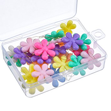TecUnite 30 Pieces Multicolor Plastic Flower Head Wire Loop Needle Threader with Clear Box