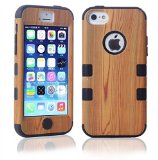iPhone 5C Case LERBO Hard Wood With Silicone Design Hybrid case for iphone 5cBlack
