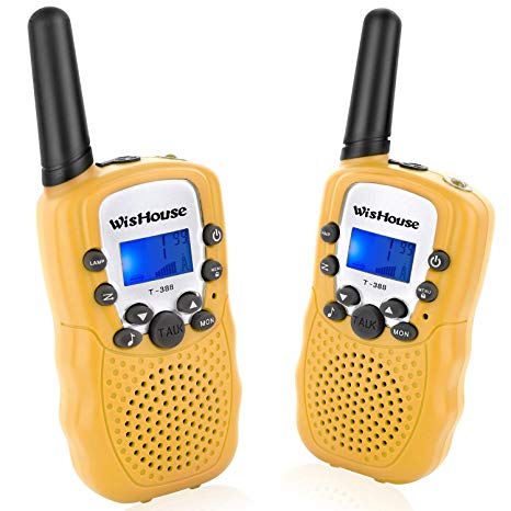 Wishouse Walkie Talkies for Kids,Cheap Toys for Boys and Girls Best Handheld Walky Talky with Flashlight,VOX Function,Share your Happiness with family and friends Halloween(T388 Yellow 2 Pack)