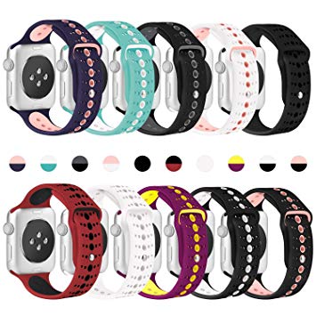 KOLEK 10 Pack Bands Compatible with Apple Watch 40mm / 44mm / 38mm / 42mm, Premium Silicone Strap Compatible with iWatch Series 4/3/2/1, Multi Colors Available