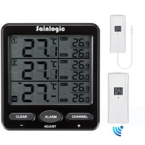 Sainlogic Wireless Weather Station, Accurate Readings LCD Digital Temperature with 2 Remote Sensors, Toggling Display 1-8 Channels Information