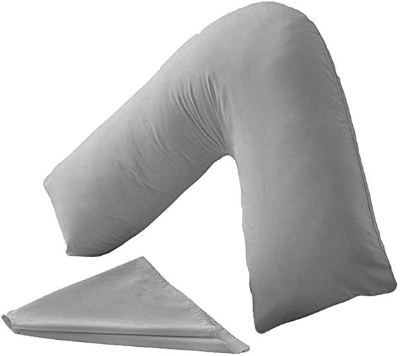 CnA Stores Orthopaedic V-Shaped Pillow Extra Cushioning Support For Head, Neck & Back (Grey, V-pillow With Cover)