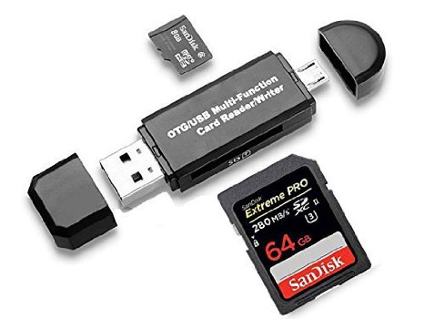 Micro USB OTG to USB 2.0 Adapter; SD/Micro SD Card Reader with standard USB Male & Micro USB Male Connector for Smartphones/Tablets with OTG Function