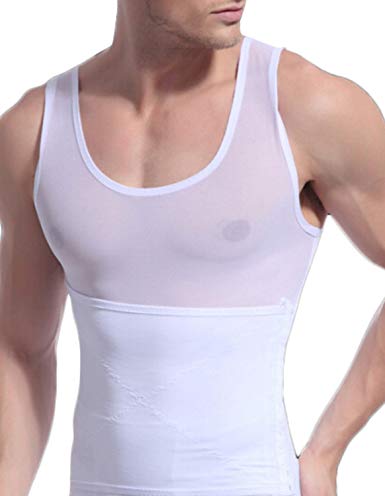 Burvogue Men's Slimming Body Shaper Mesh Compression Vest with Girdle Shirt