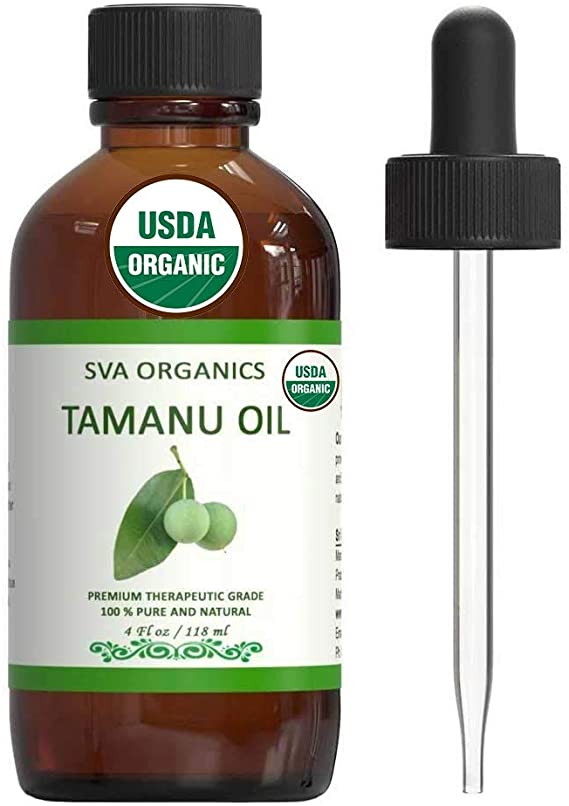 USDA Certified Organic Tamanu Oil Cold Pressed 4 Oz (118 ML) - 100% Pure Natural Premium Grade by SVA Organics - Unrefined Aromatic, Perfect for Hair Skin, Face and Skin Natural Traditional Oil