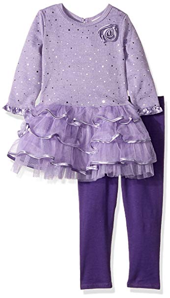 Youngland Girls' Sparkle Brushed Sweater Knit and Mesh Tiered Dress