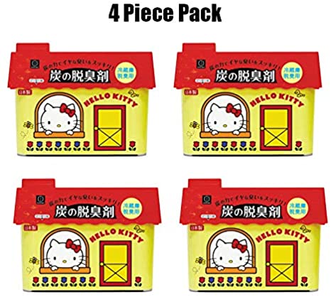 Hinomaru Collection Hello Kitty Household Use Activated Charcoal Refrigerator Deodorizer (4 Pack) 150g Natural Fridge and Freezer Odor Eliminator Product ofJapan