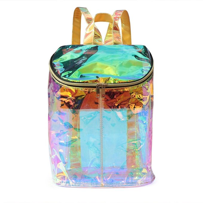 Zicac Clear Bag Transparent Hologram Holographic Envelope Backpack Silver Metallic