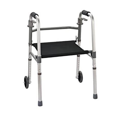 HomCom Folding Mobility Rollator Walker w/ 2 Wheels and Stool