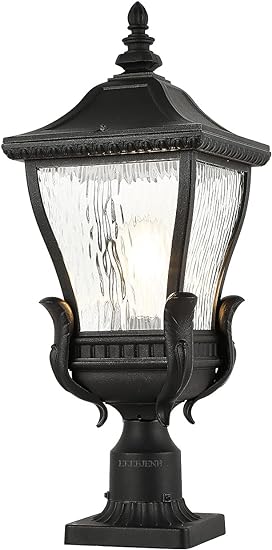 N / A EREBJENH Vintage Exterior Post Lights IP65 Waterproof Outdoor Pole Lamp with 3 inch Pier Mount Adapter, Sand Textured Black Die-cast Aluminum with Water Glass E26 Bulb Base