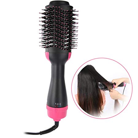 One-Step Hair Dryer Comb, 2-In-1 Multifunctional Negative Ion Straightener Curler Curling Brush Hot Air Comb Auto Rotating Hair Styler Tool for All Hair Types (us plug)