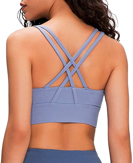 Lavento Women's Strappy Sports Bra Long Line Medium Support Energy Workout Training Top