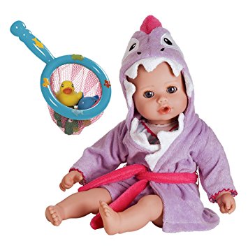 Adora BathTime Baby Shark Washable Soft Body Doll with Fishing Net and Animals Bathtub Toy Bundle, 13"