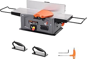 VEVOR Spiral Benchtop Jointer, 8-Inch, 2HP 10000 RPM Bench Top Wood Jointer, 18-Blade Spiral Cutterhead with Extendable Arm up to 6.5'' and 8x42.3'' Worktable 0-1/8'' Adjustable Depth, for Woodworking