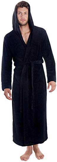 Verabella Women Men's Long Plush Fleece Robe with Hood, Solid Color Bathrobe