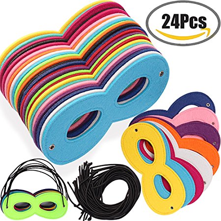 Outee 24 Pcs Superhero Masks Super Masks Super Hero Cosplay Party Eye Masks Felt Masks with Elastic Rope for Kids Party, Multicolor