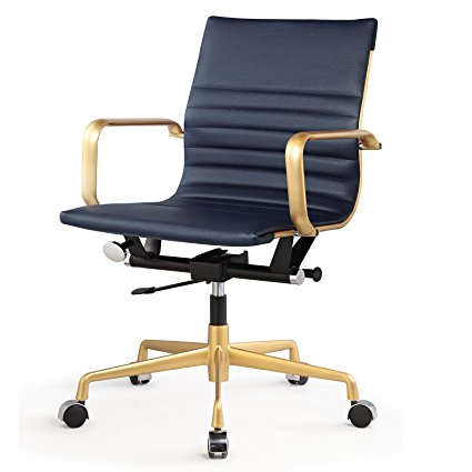 MEELANO 348-GD-NVY Office Chair in Vegan Leather, Gold/Navy Blue