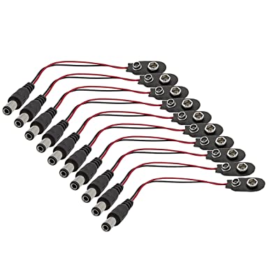 HiLetgo 10pcs 9V Battery Clips 9 Volt I-Type Snap-on Leather Battery Buckle Connector with DC 5.5x2.1mm Male Plug(I-Type with DC Plug)