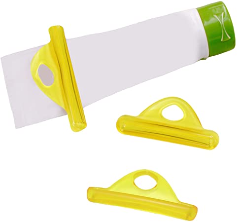 Toothpaste Squeezer Tube Tool - 3 Pack Toothpaste Roller for Easy Squeeze Toothpaste Holder (TS21, Yellow, Made in Taiwan) - Osun Life Plastic Toothpaste Clip Squeezer
