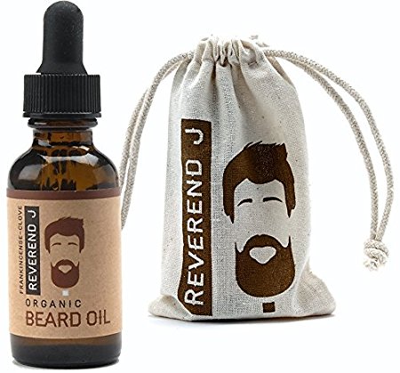 Best Beard Oil, 100% Natural Organic Reverend J Frankincense & Clove Scented, Softens Strengthens Beard, Relieves Itching for Healthy Growth. Pure Essential Oils. Good for all Beard Styles & Goatees.