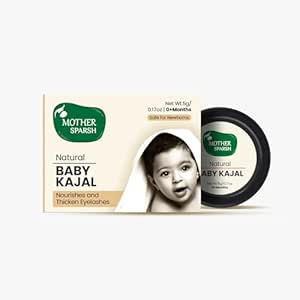 Mother Sparsh 100% Natural Baby Kajal with Zero Lead Content, Irritation Free & Safe for Newborn Babies, with Almond & Pure Cow Ghee, Nourishes & Thicken Baby Eyelashes - 5gm