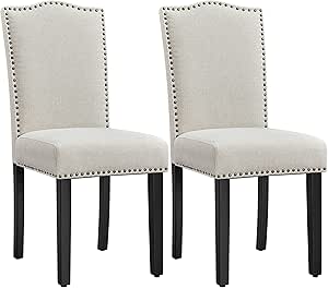 Yaheetech Dining Chairs Set of 2 Dining Room Chairs Kitchen Chairs with Solid Wood Legs and Padded Seat Dining Room Side Chair with Nailhead Trim for Home Kitchen Living Room, 1 Package