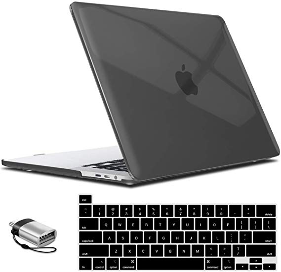 IBENZER MacBook Pro 16 Inch Case A2141 Release 2020 2019, Hard Shell Case with Keyboard Cover & Type C Adapter for Apple Mac Pro 16’’ with Touch Bar and Touch ID, Crystal Black, T16CYBK 1TC