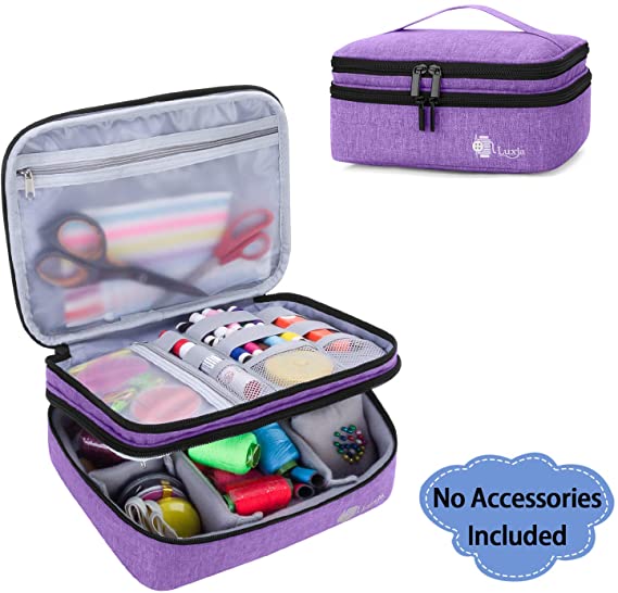 Luxja Double-Layer Sewing Supplies Organizer, Sewing Accessories Organizer for Needles, Thread, Scissors, Measuring Tape and Other Sewing Tools (Bag Only),Medium/Purple